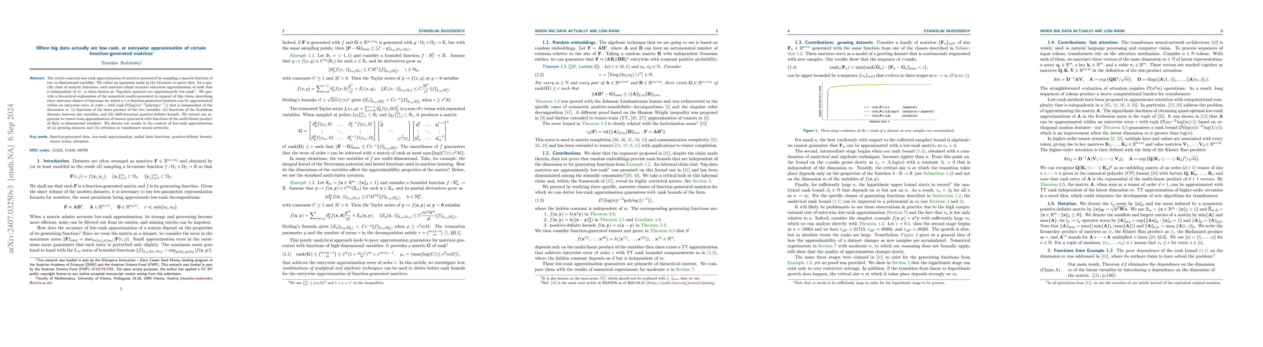 Thumbnail for When big data actually are low-rank, or entrywise approximation of
  certain function-generated matrices