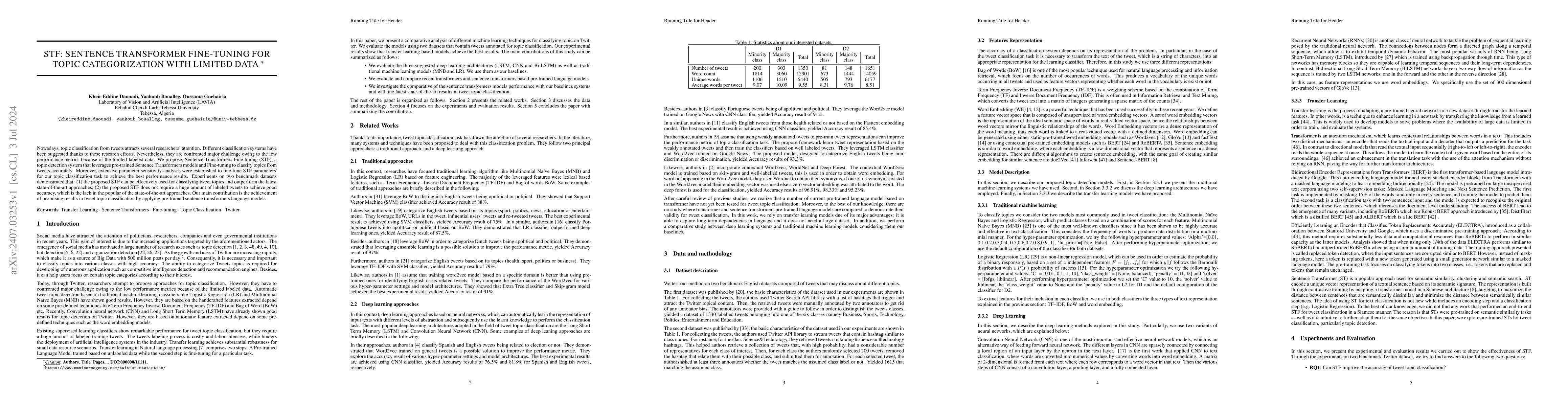 Thumbnail for STF: Sentence Transformer Fine-Tuning For Topic Categorization With
  Limited Data