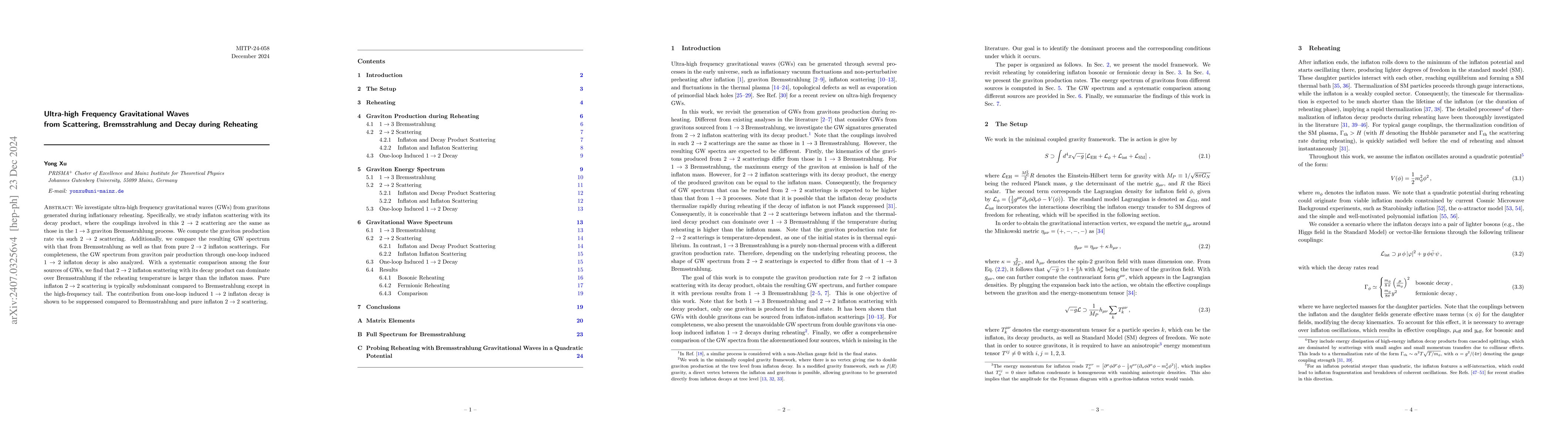 Thumbnail for Ultra-high Frequency Gravitational Waves from Scattering, Bremsstrahlung
  and Decay during Reheating