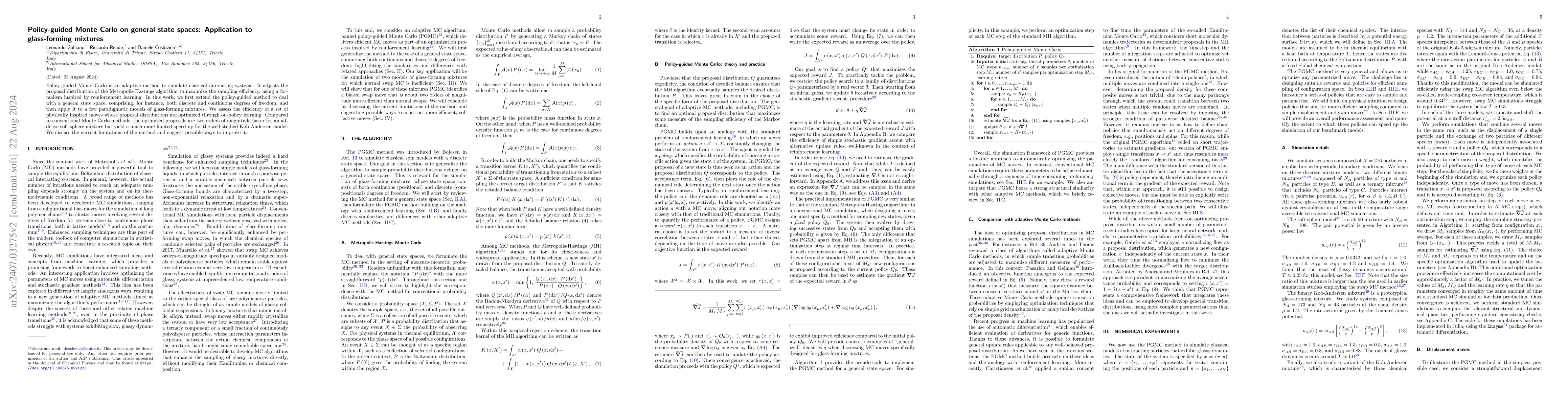 Thumbnail for Policy-guided Monte Carlo on general state spaces: Application to
  glass-forming mixtures