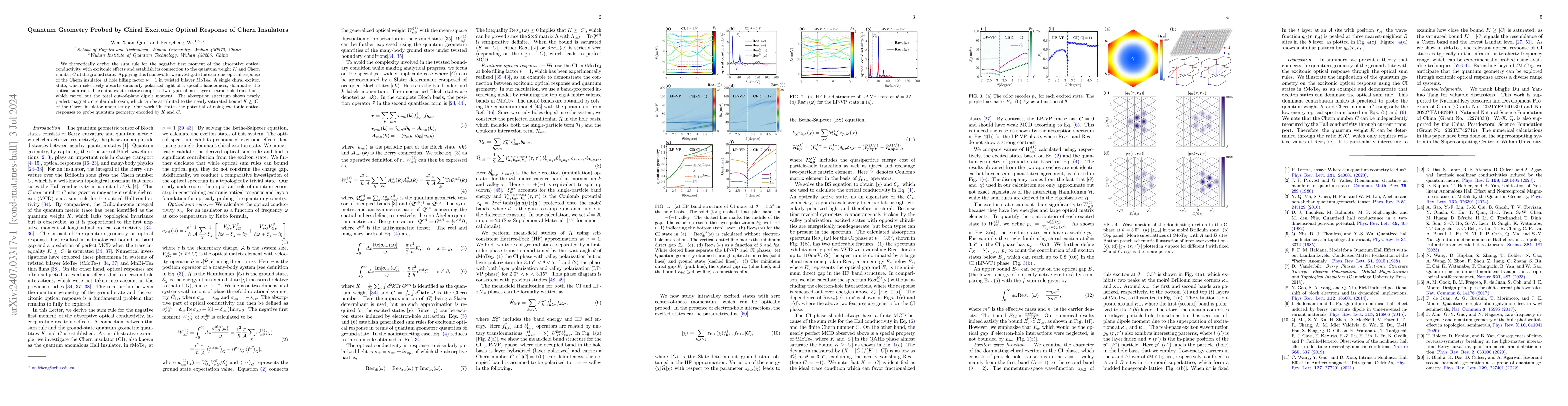 Thumbnail for Quantum Geometry Probed by Chiral Excitonic Optical Response of Chern
  Insulators