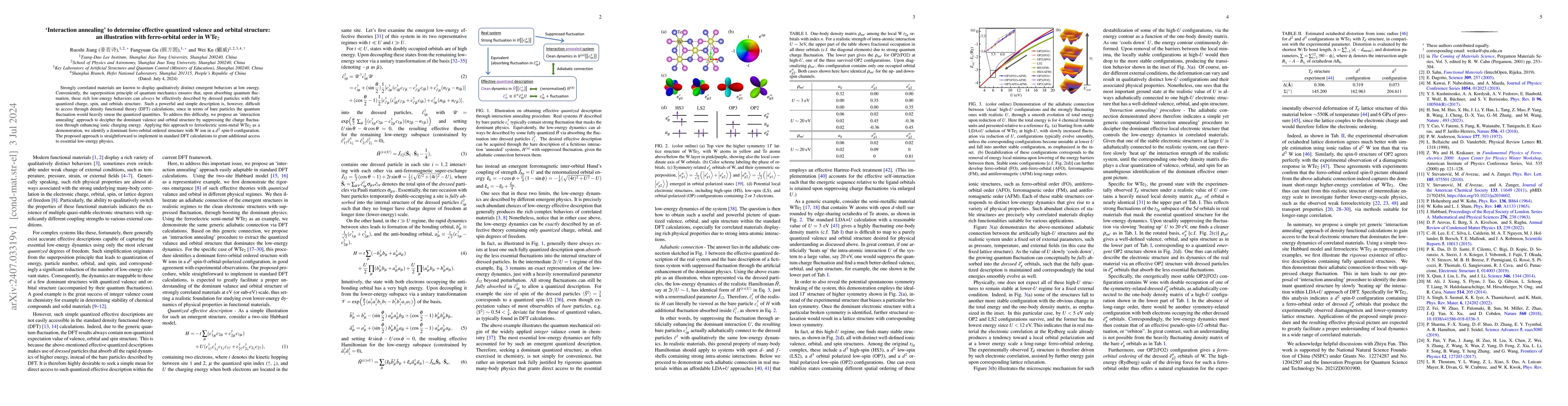 Thumbnail for `Interaction annealing' to determine effective quantized valence and
  orbital structure: an illustration with ferro-orbital order in WTe$_2$