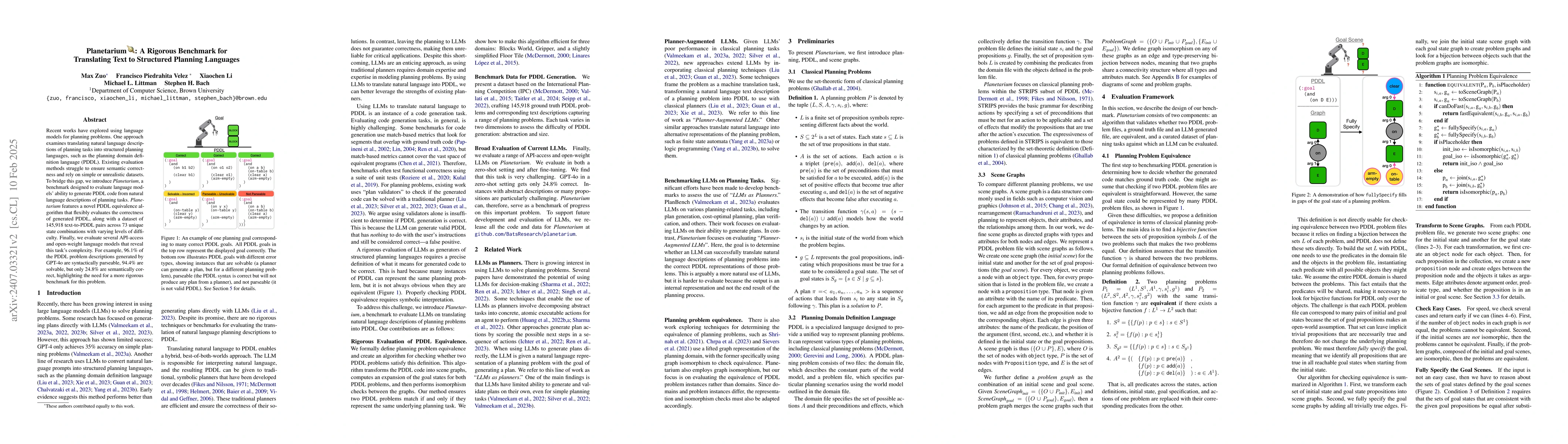 Thumbnail for Planetarium: A Rigorous Benchmark for Translating Text to Structured
  Planning Languages