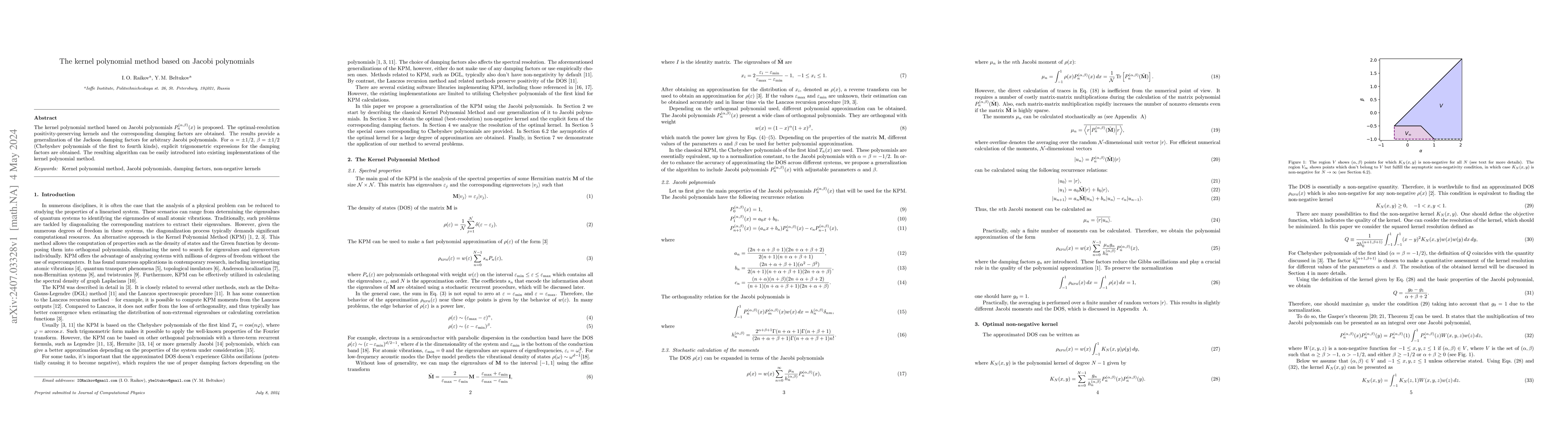 Thumbnail for The kernel polynomial method based on Jacobi polynomials