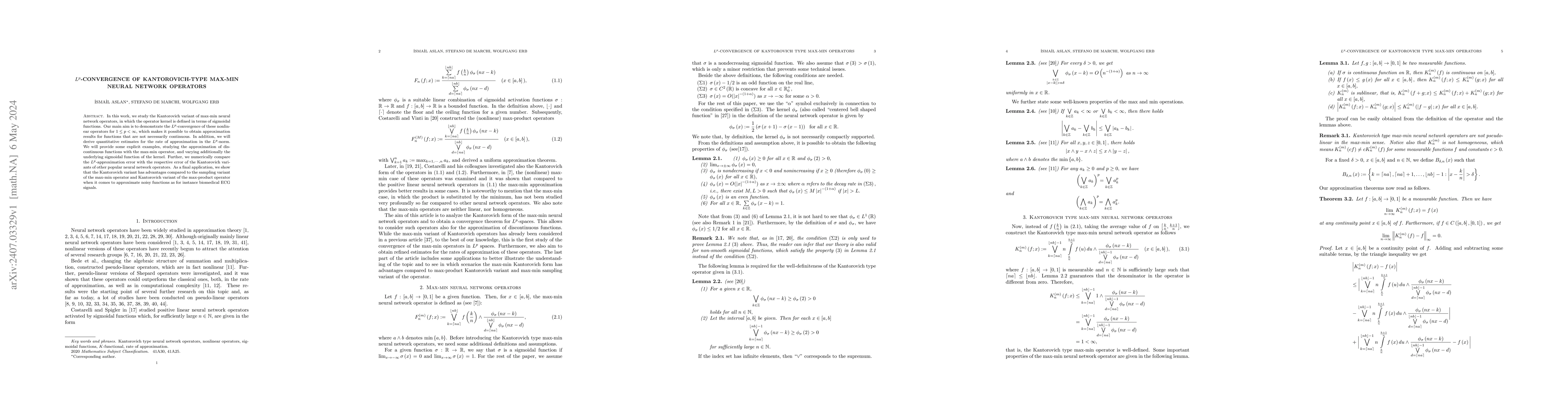 Thumbnail for $L^{p}$-convergence of Kantorovich-type Max-Min Neural Network Operators