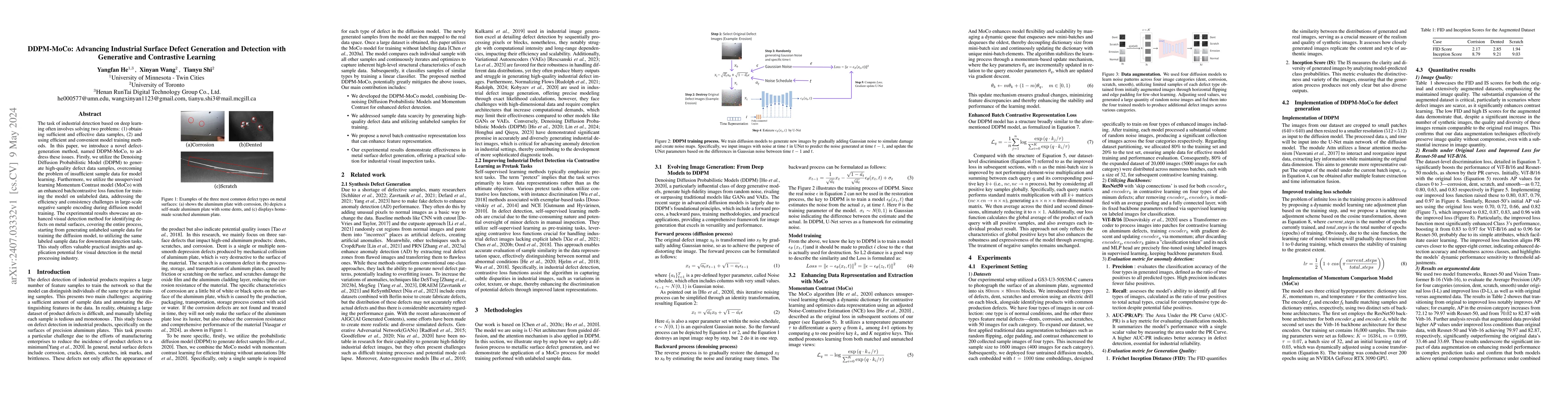 Thumbnail for DDPM-MoCo: Advancing Industrial Surface Defect Generation and Detection
  with Generative and Contrastive Learning