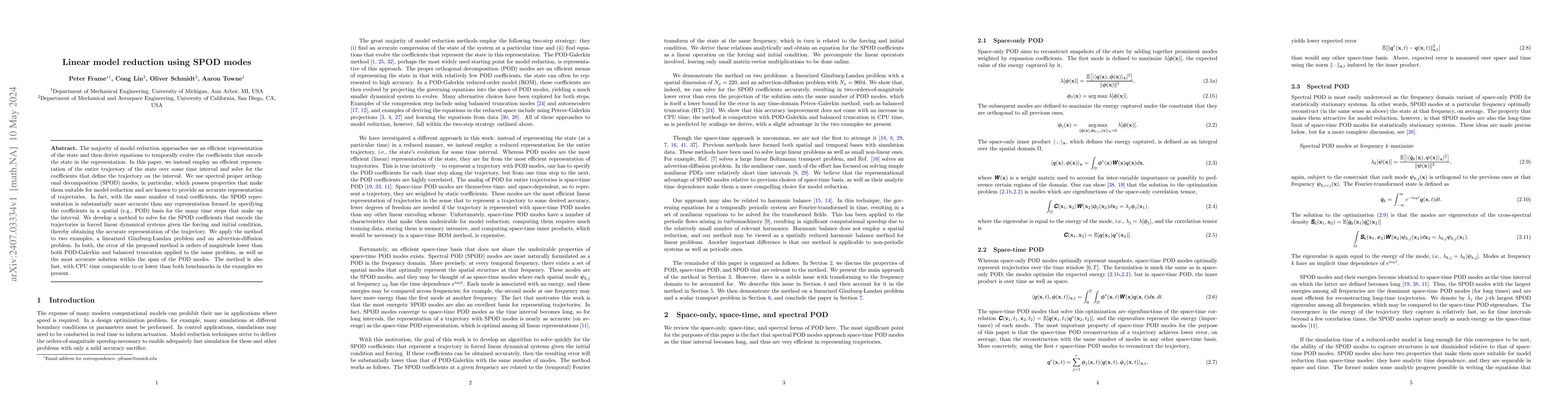Thumbnail for Linear model reduction using SPOD modes