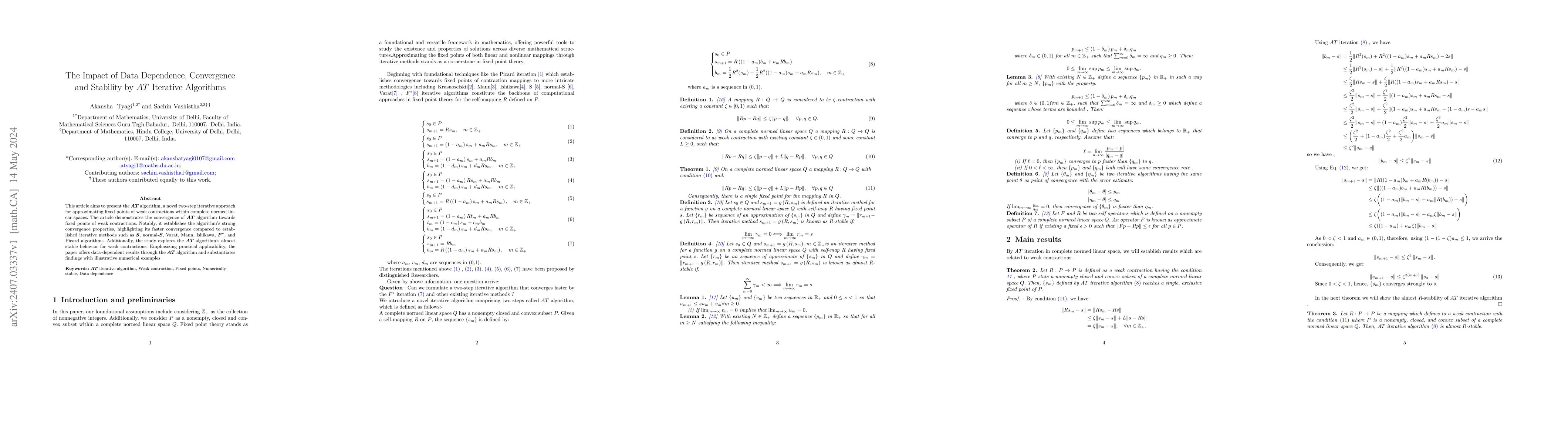 Thumbnail for The Impact of Data Dependence, Convergence and Stability by $AT$
  Iterative Algorithms