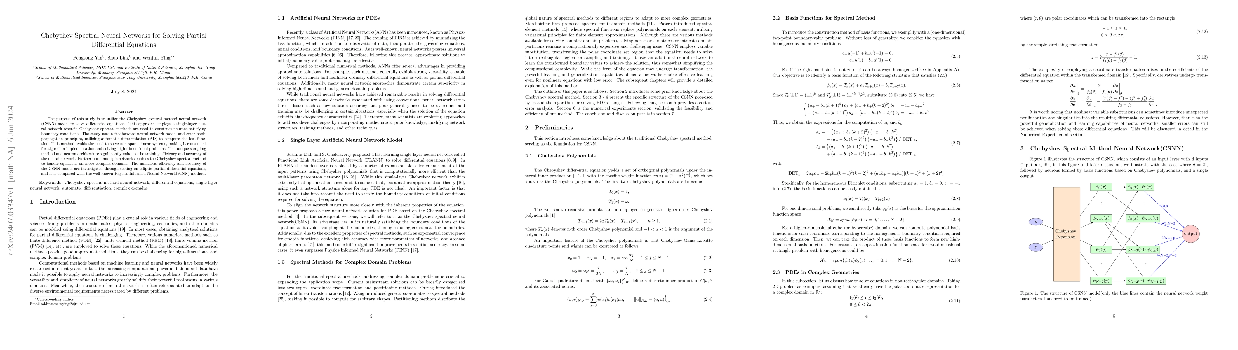 Thumbnail for Chebyshev Spectral Neural Networks for Solving Partial Differential
  Equations