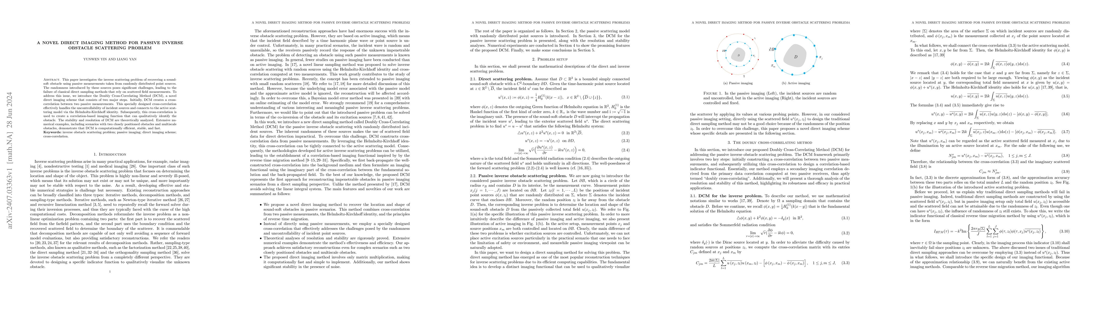 Thumbnail for A novel direct imaging method for passive inverse obstacle scattering
  problem