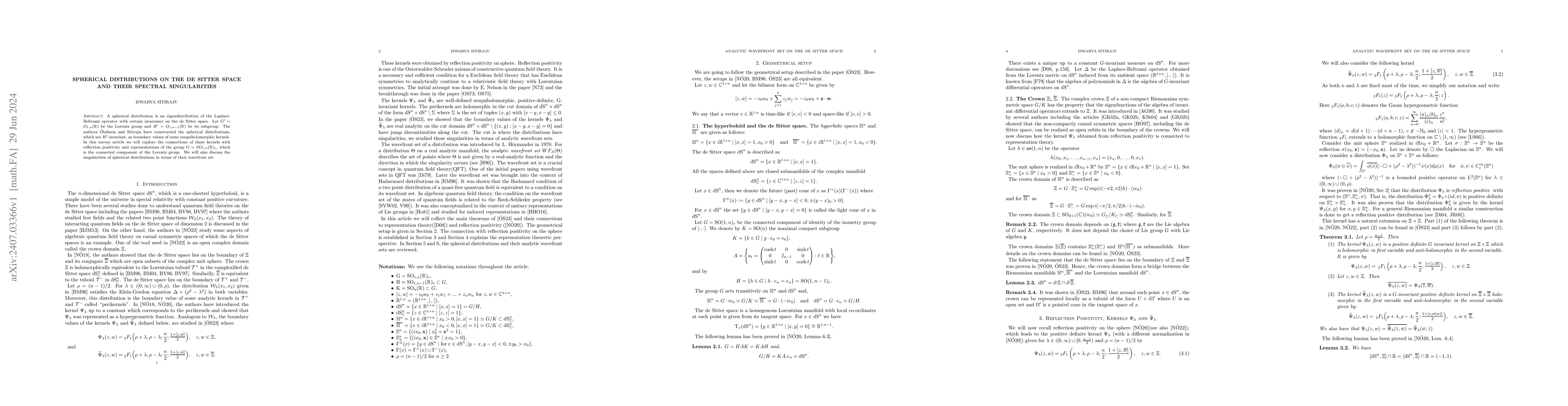 Thumbnail for Spherical Distributions on the De Sitter Space and their Spectral
  Singularities
