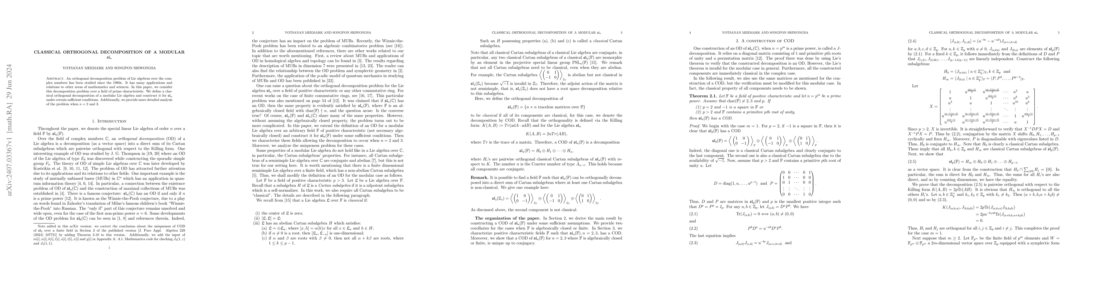 Thumbnail for Classical orthogonal decomposition of a modular $\mathfrak{sl}_n$