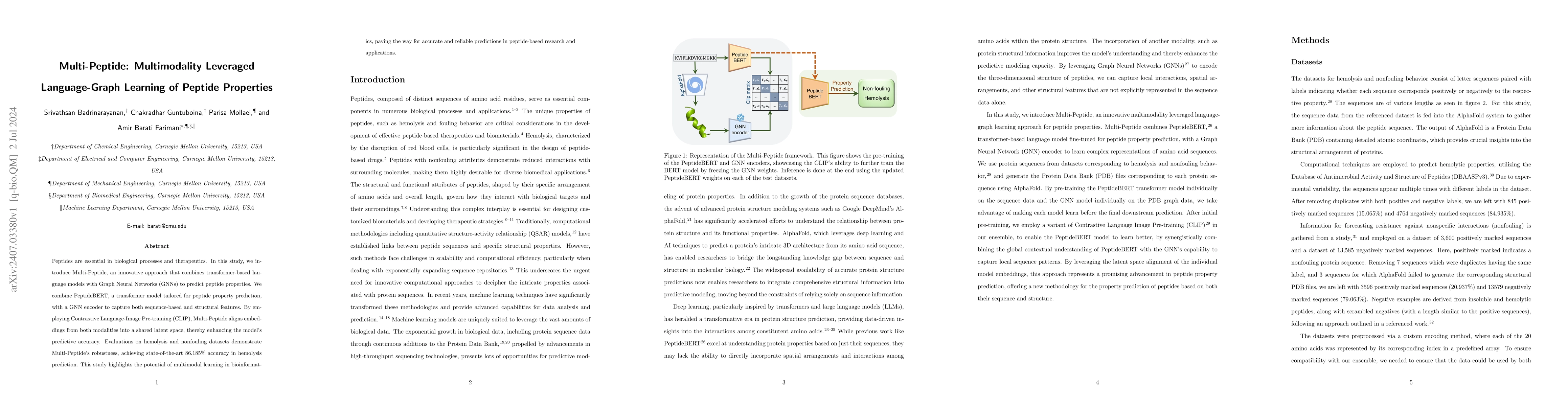 Thumbnail for Multi-Peptide: Multimodality Leveraged Language-Graph Learning of
  Peptide Properties