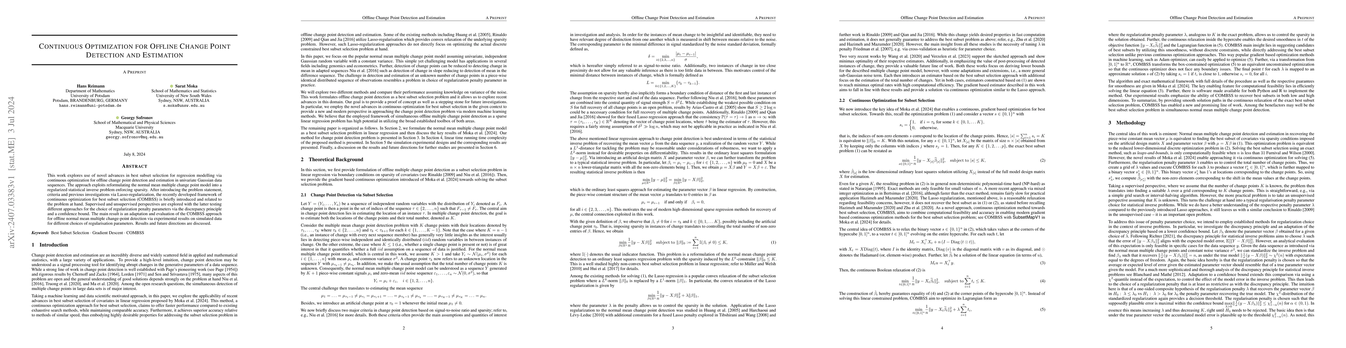 Thumbnail for Continuous Optimization for Offline Change Point Detection and
  Estimation