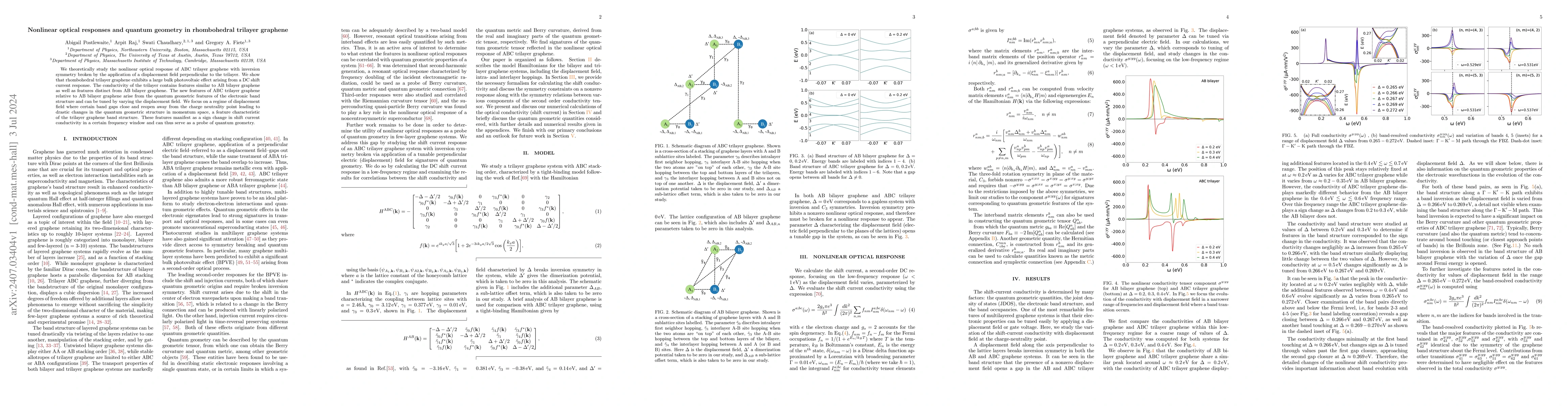 Thumbnail for Nonlinear optical responses and quantum geometry in rhombohedral
  trilayer graphene