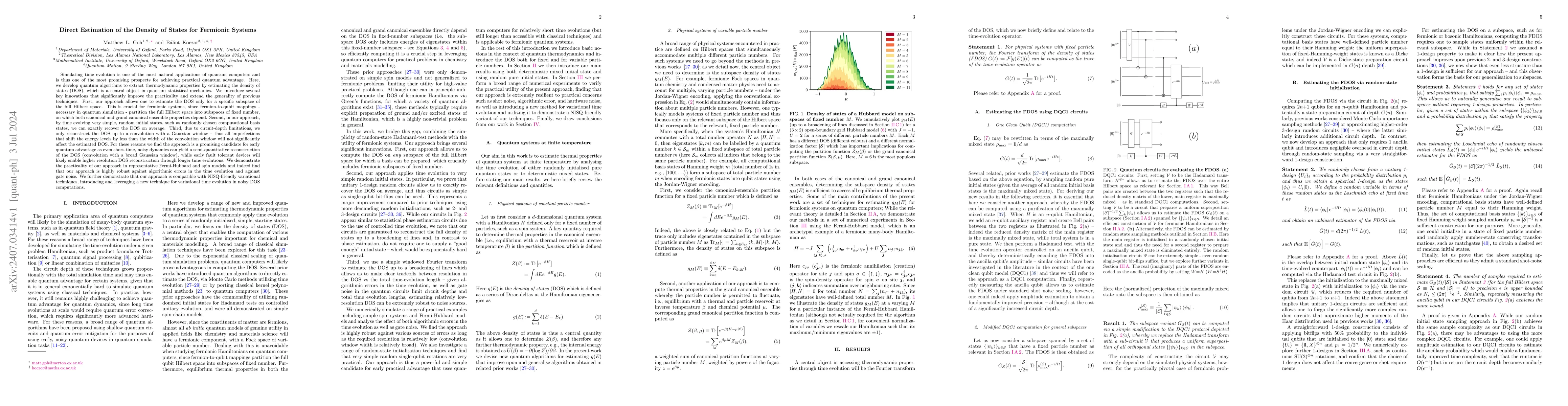 Thumbnail for Direct Estimation of the Density of States for Fermionic Systems