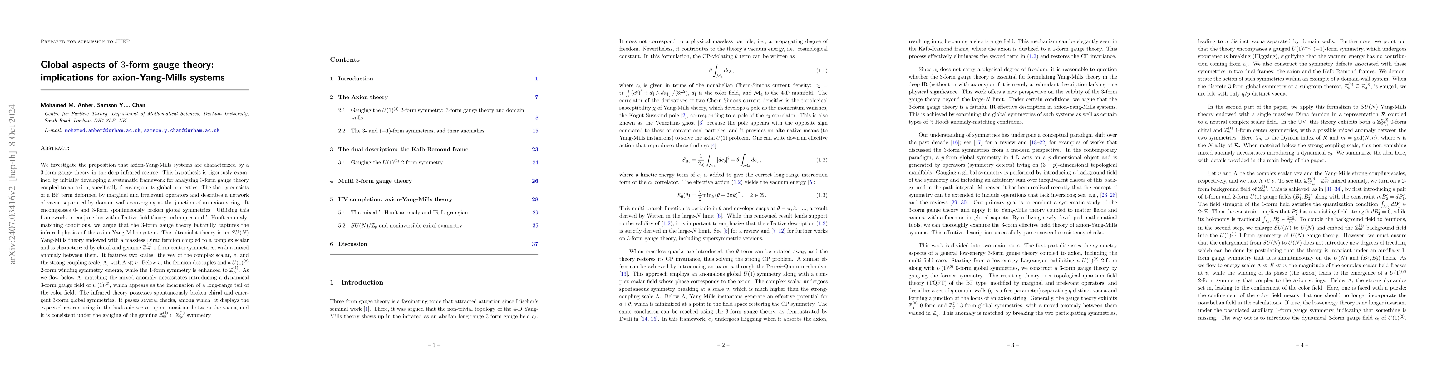 Thumbnail for Global aspects of $3$-form gauge theory: implications for
  axion-Yang-Mills systems