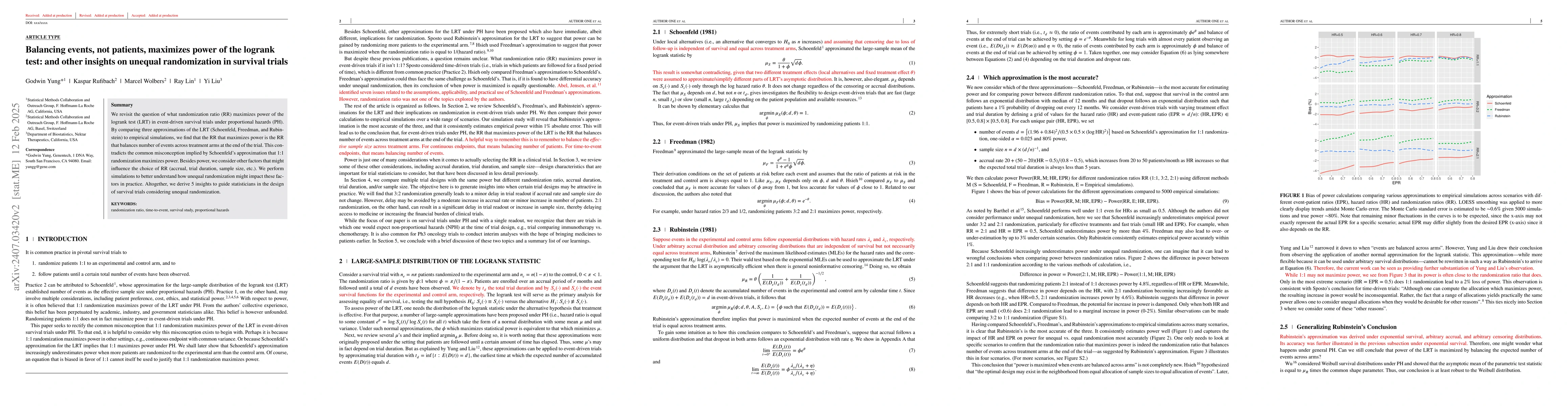 Thumbnail for Balancing events, not patients, maximizes power of the logrank test: and
  other insights on unequal randomization in survival trials