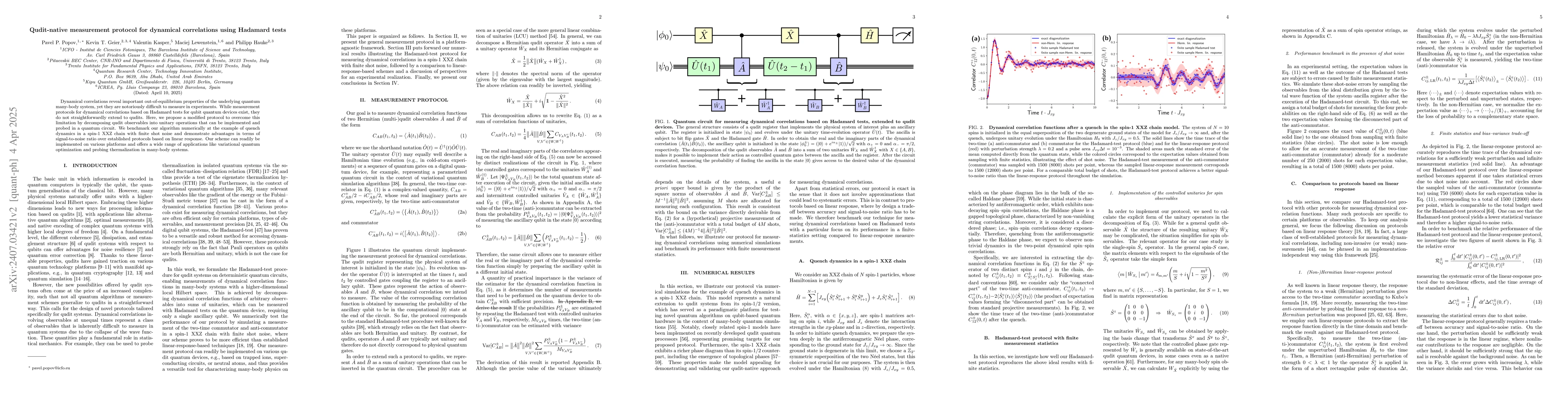 Thumbnail for Qudit-native measurement protocol for dynamical correlations using
  Hadamard tests