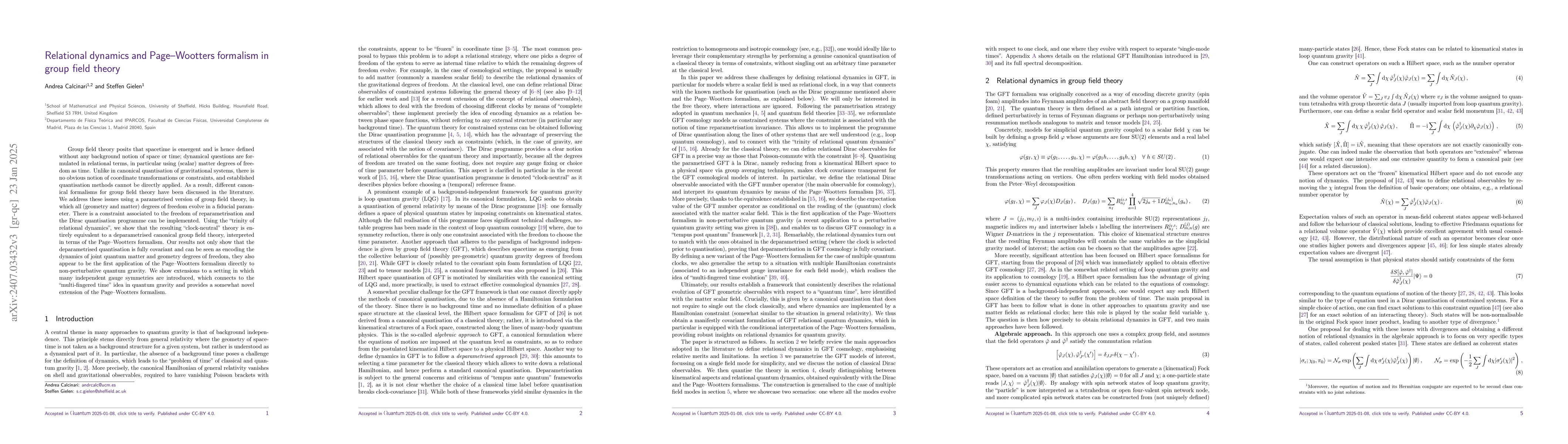 Thumbnail for Relational dynamics and Page-Wootters formalism in group field theory