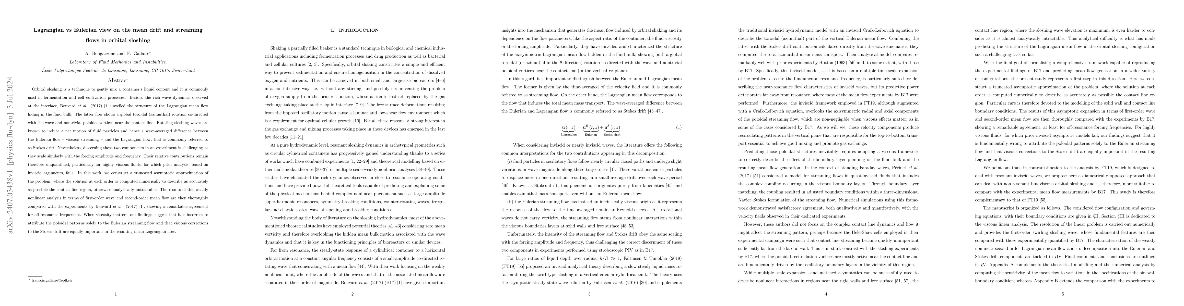 Thumbnail for Lagrangian vs Eulerian view on the mean drift and streaming flows in
  orbital sloshing