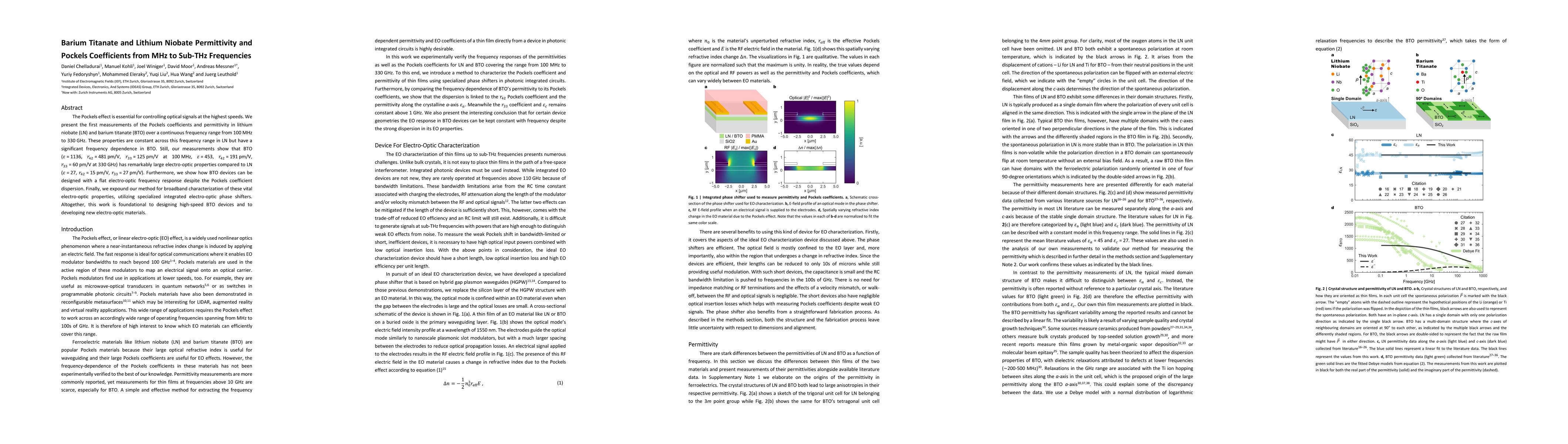 Thumbnail for Barium Titanate and Lithium Niobate Permittivity and Pockels
  Coefficients from MHz to Sub-THz Frequencies