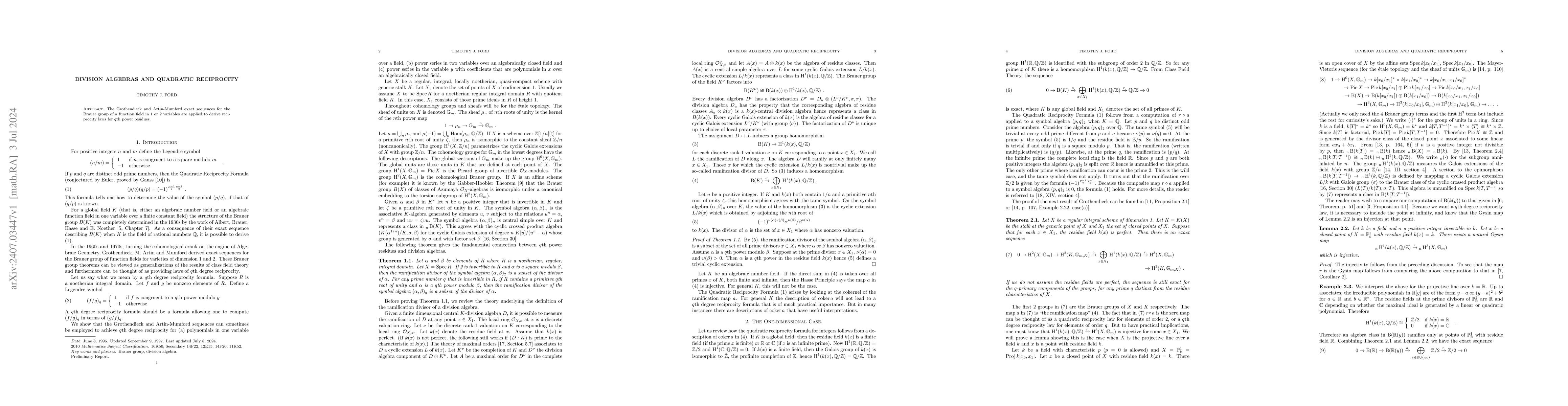 Thumbnail for Division Algebras and Quadratic Reciprocity