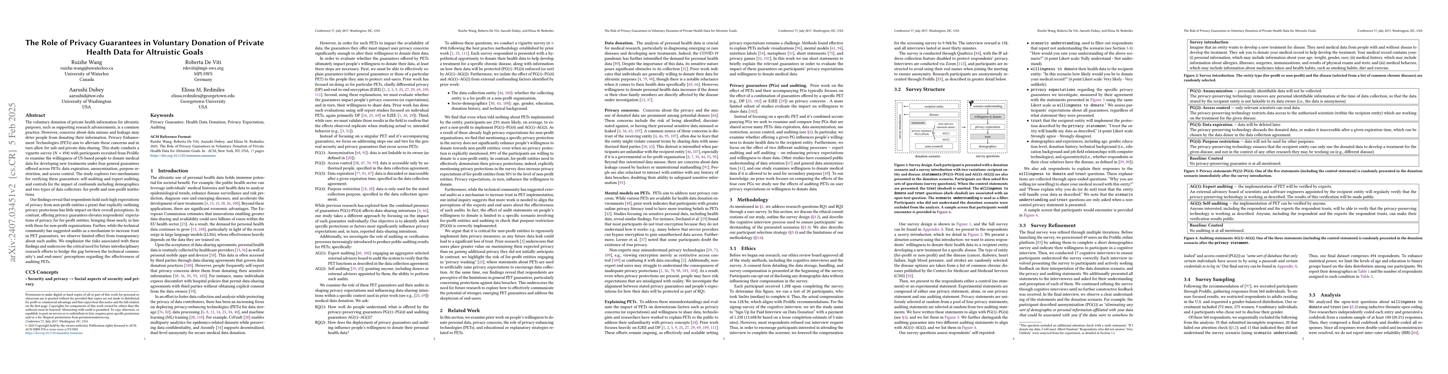 Thumbnail for The Role of Privacy Guarantees in Voluntary Donation of Private Data for
  Altruistic Goals