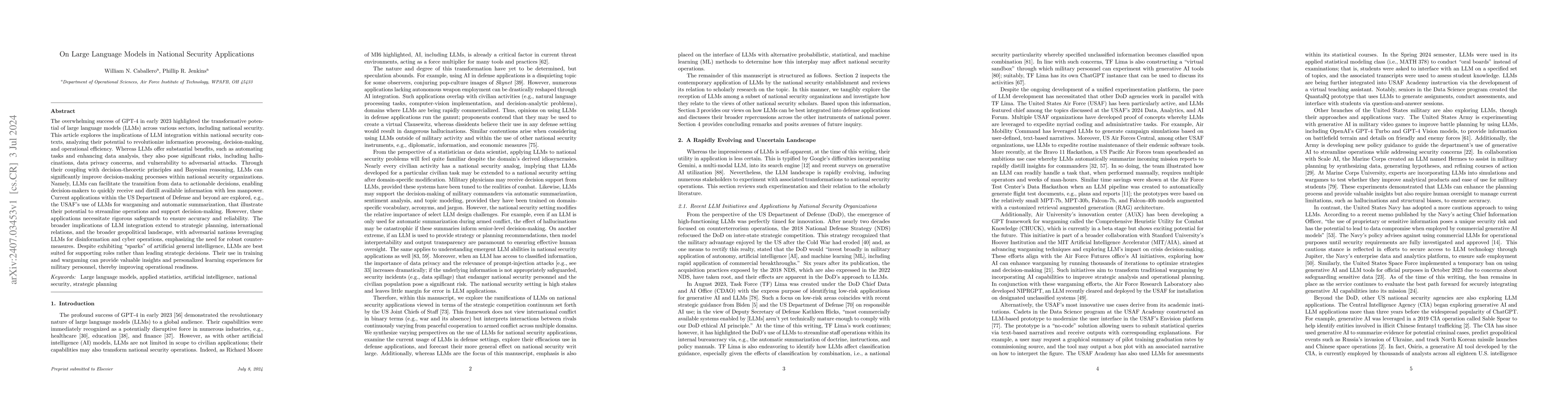 Thumbnail for On Large Language Models in National Security Applications