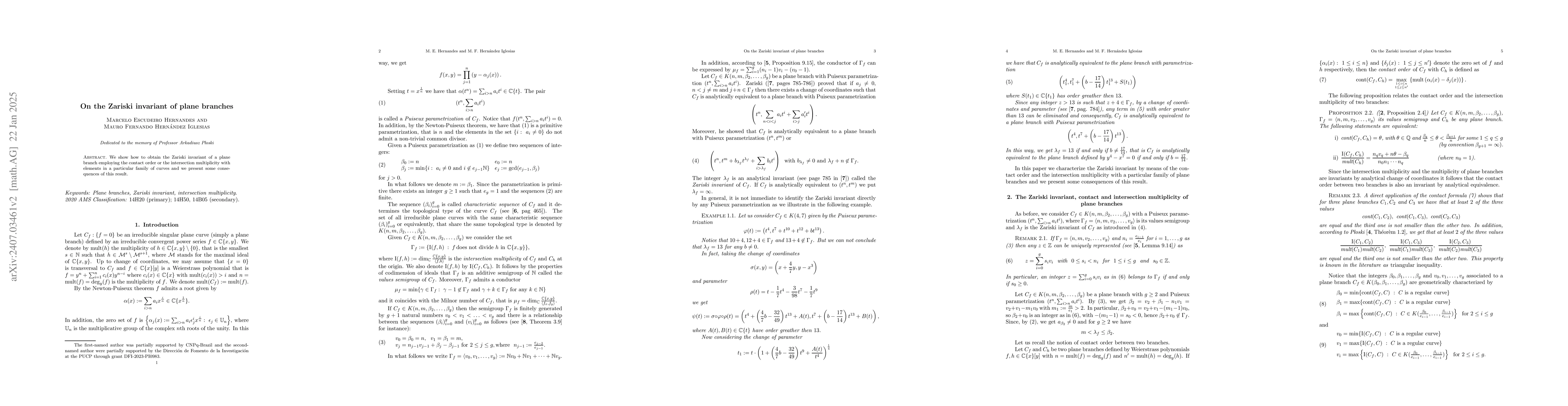 Thumbnail for On the Zariski invariant of plane branches