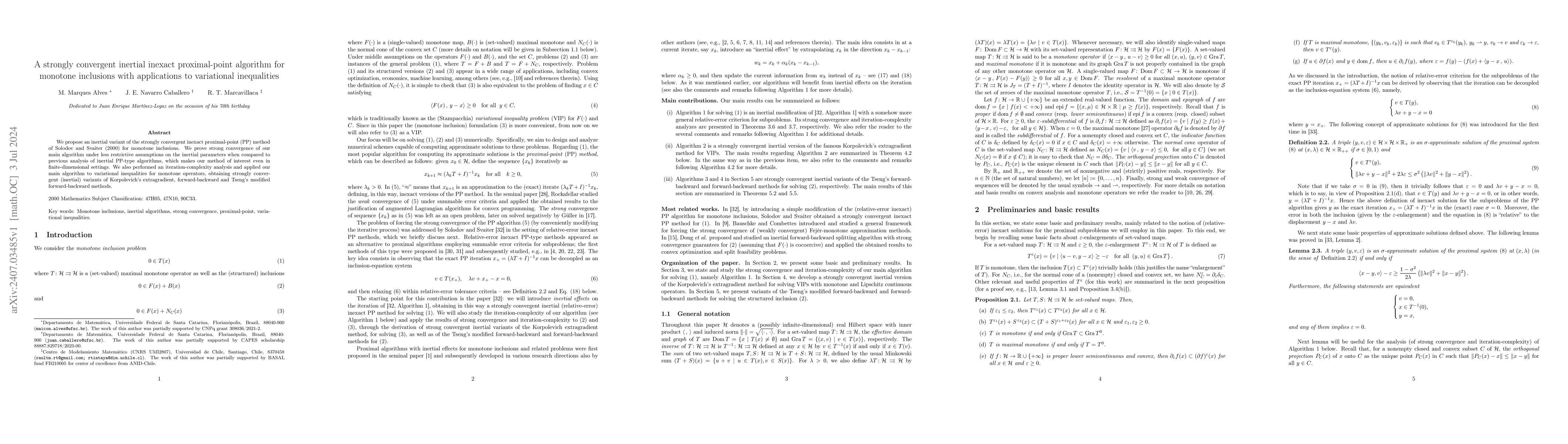 Thumbnail for A strongly convergent inertial inexact proximal-point algorithm for
  monotone inclusions with applications to variational inequalities