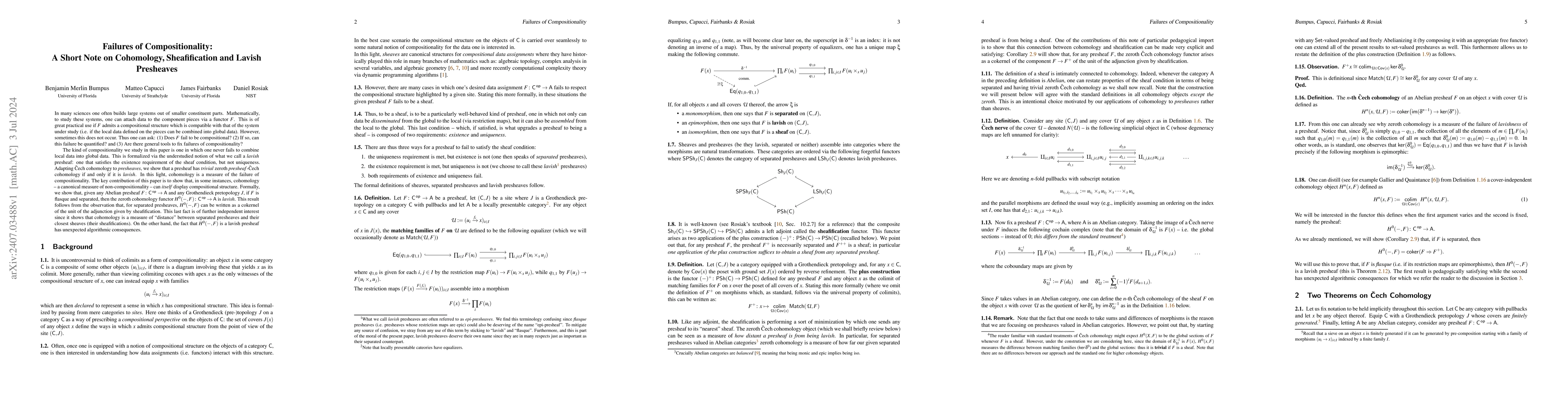 Thumbnail for Failures of Compositionality: A Short Note on Cohomology, Sheafification
  and Lavish Presheaves