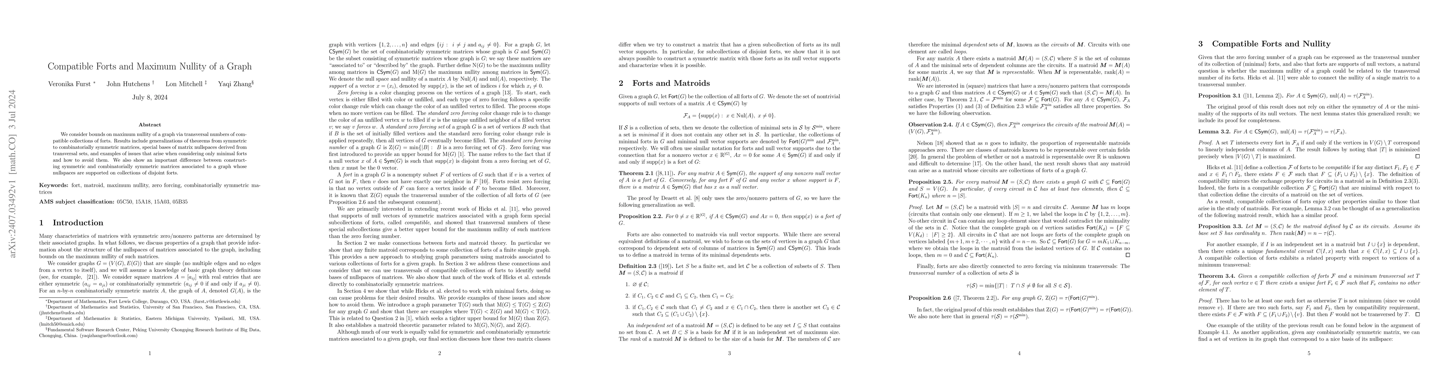 Thumbnail for Compatible Forts and Maximum Nullity of a Graph