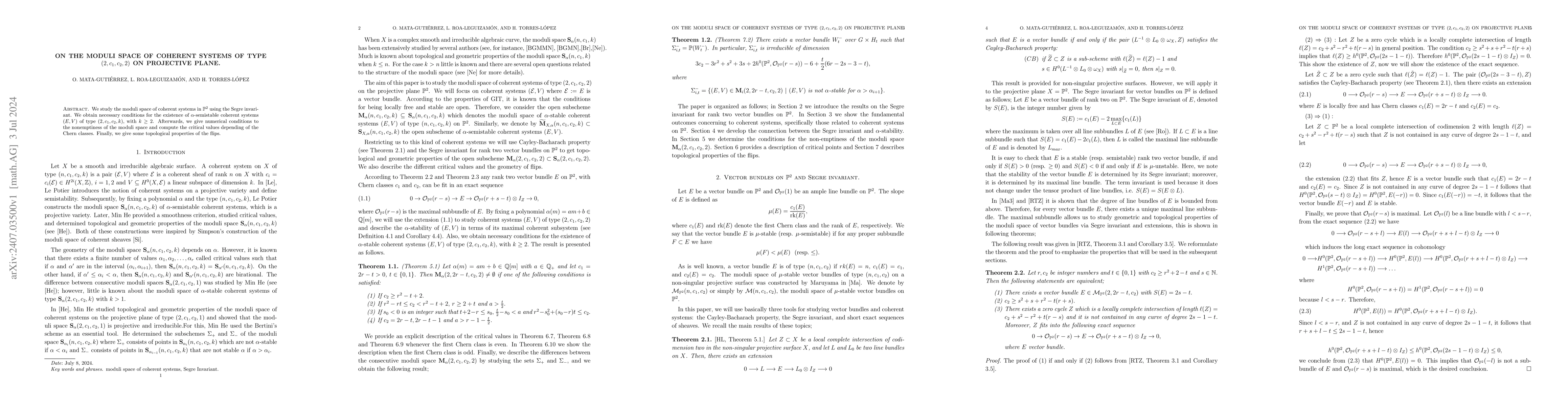 Thumbnail for On the Moduli Space of Coherent Systems of Type $(2, c_1, c_2, 2)$ on
  Projective Plane