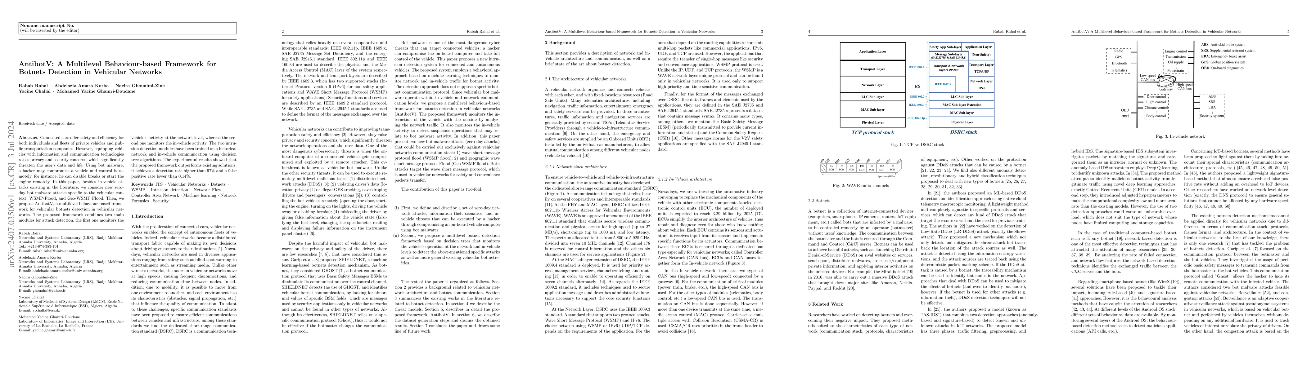 Thumbnail for AntibotV: A Multilevel Behaviour-based Framework for Botnets Detection
  in Vehicular Networks