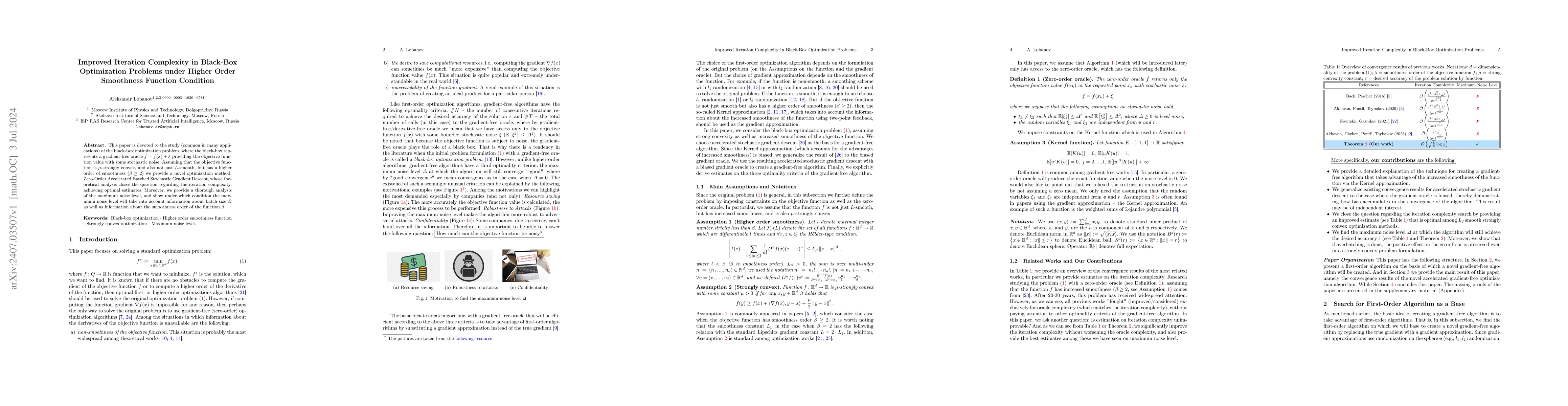 Thumbnail for Improved Iteration Complexity in Black-Box Optimization Problems under
  Higher Order Smoothness Function Condition