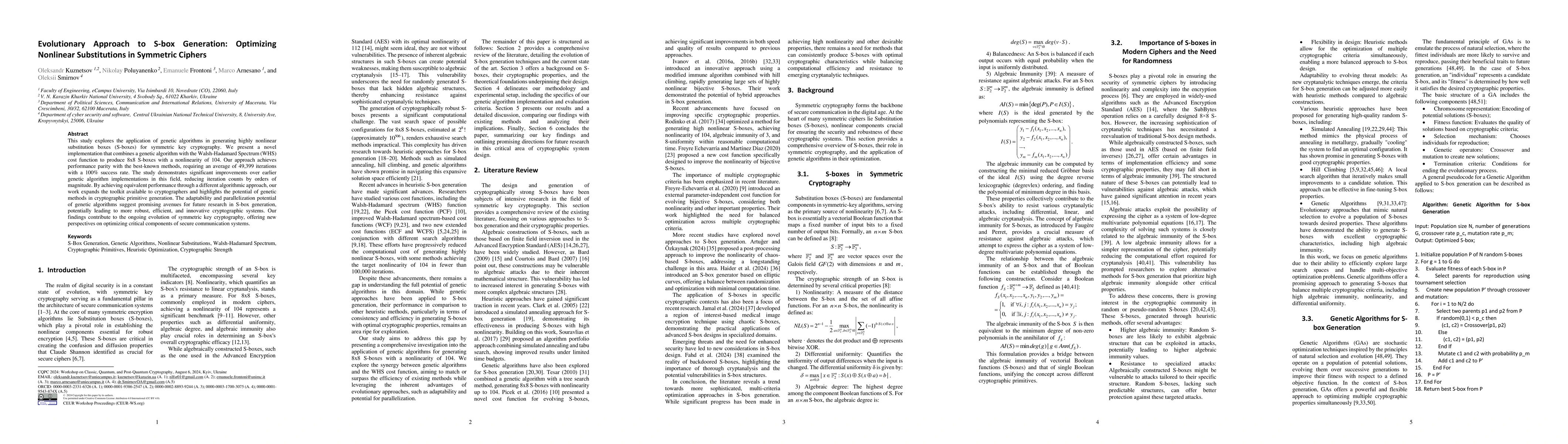 Thumbnail for Evolutionary Approach to S-box Generation: Optimizing Nonlinear
  Substitutions in Symmetric Ciphers