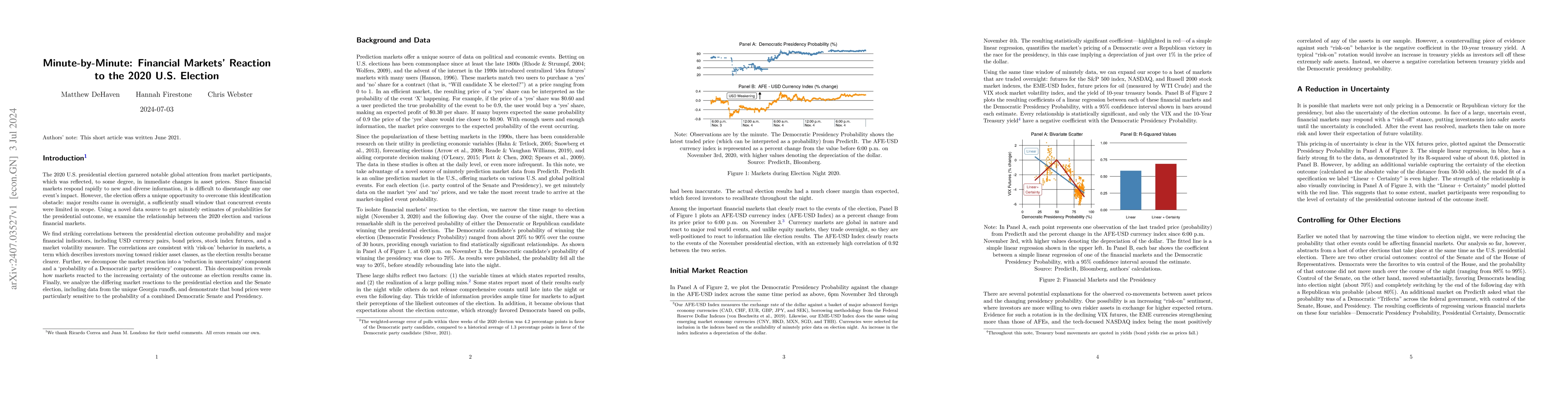 Thumbnail for Minute-by-Minute: Financial Markets' Reaction to the 2020 U.S. Election