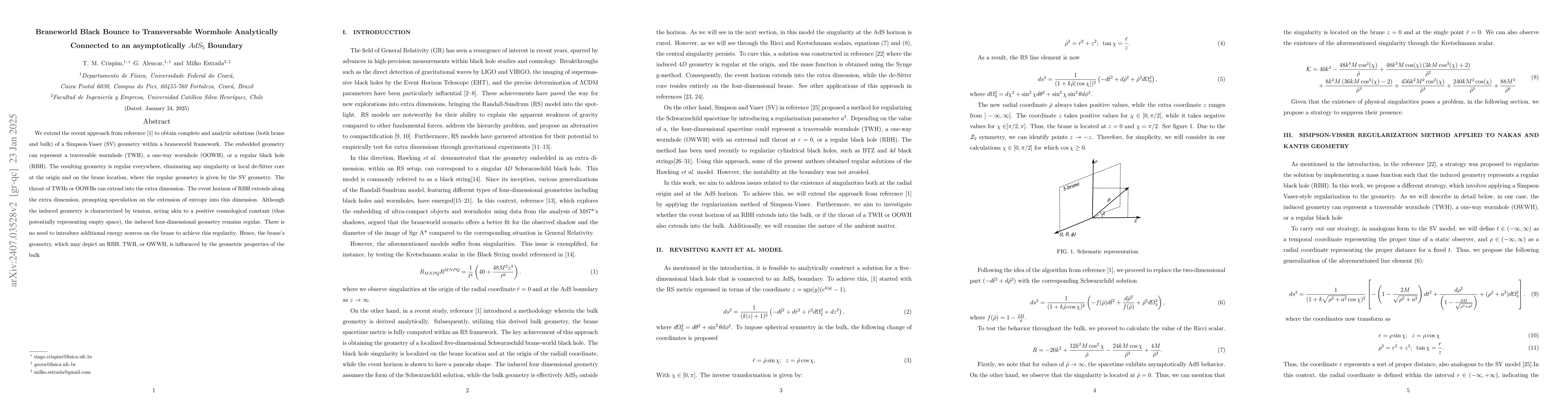 Thumbnail for Braneworld Black Bounce to Transversable Wormhole Analytically Connected
  to an asymptotically $AdS_5$ Boundary