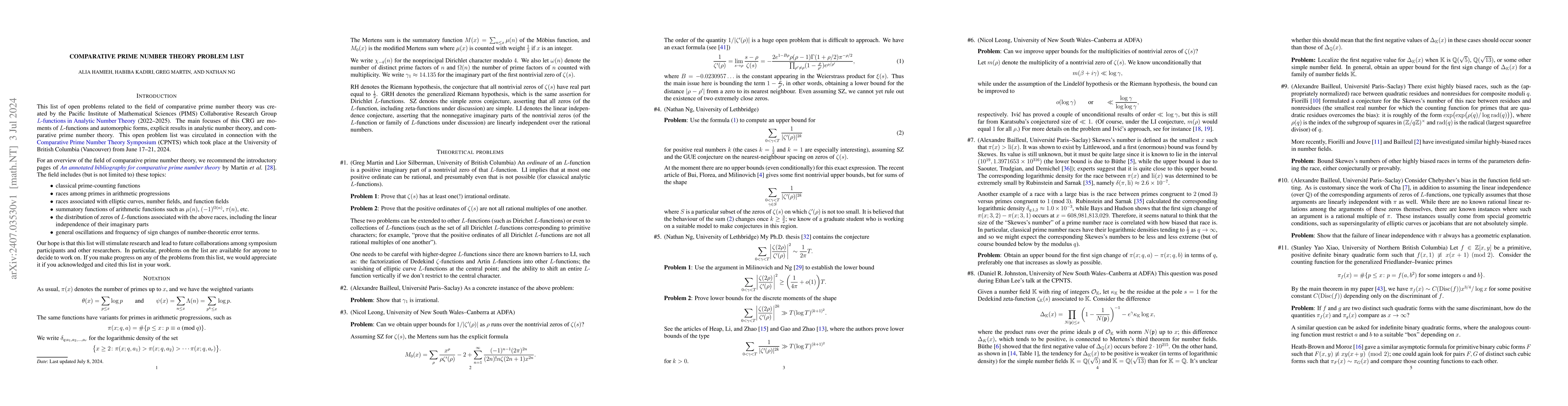 Thumbnail for Comparative Prime Number Theory Problem List