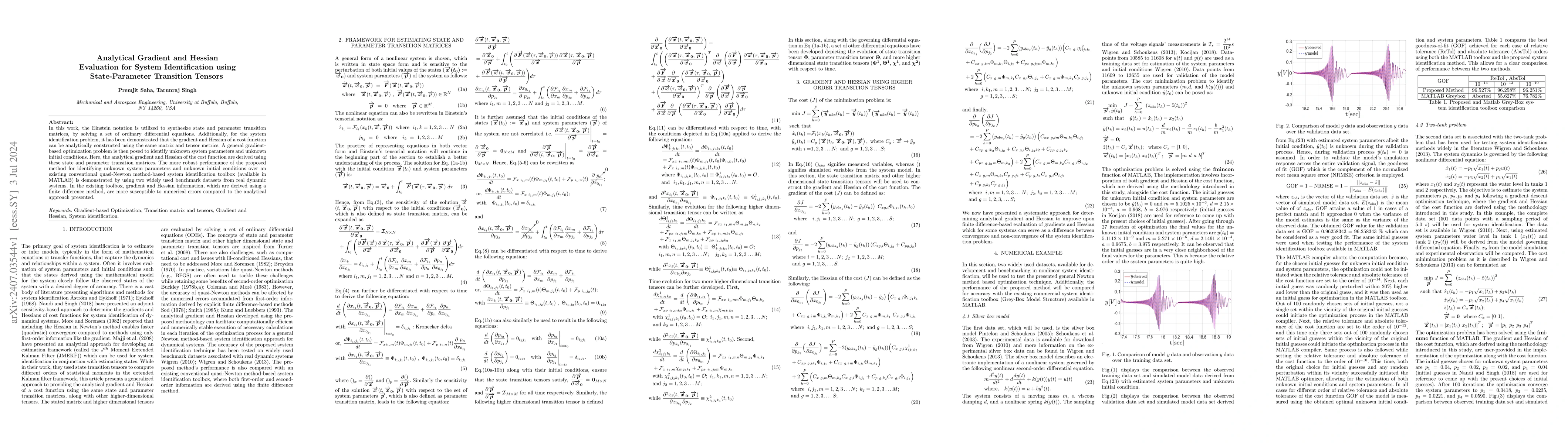 Thumbnail for Analytical Gradient and Hessian Evaluation for System Identification
  using State-Parameter Transition Tensors