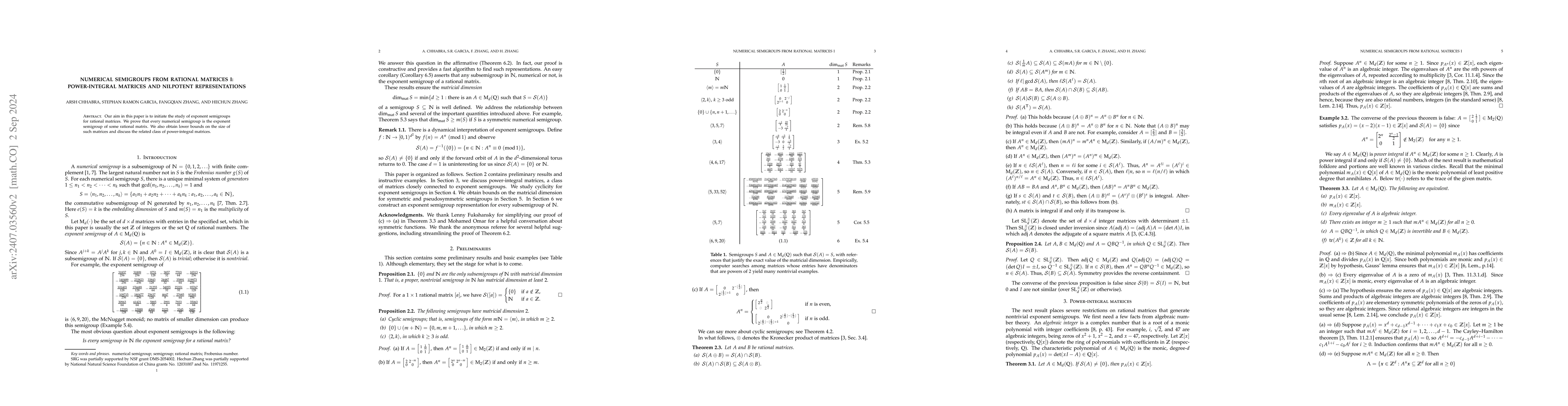 Thumbnail for Numerical semigroups from rational matrices I: power-integral matrices
  and nilpotent representations