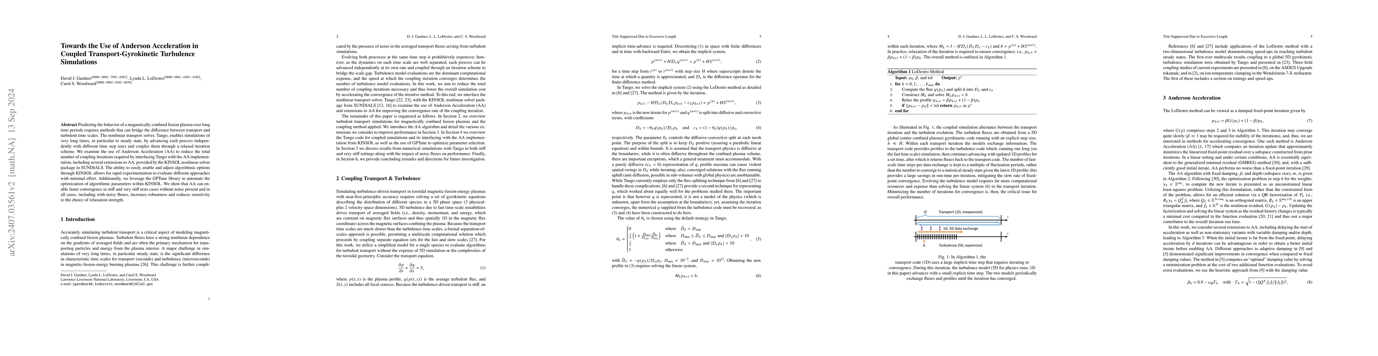 Thumbnail for Towards the Use of Anderson Acceleration in Coupled
  Transport-Gyrokinetic Turbulence Simulations