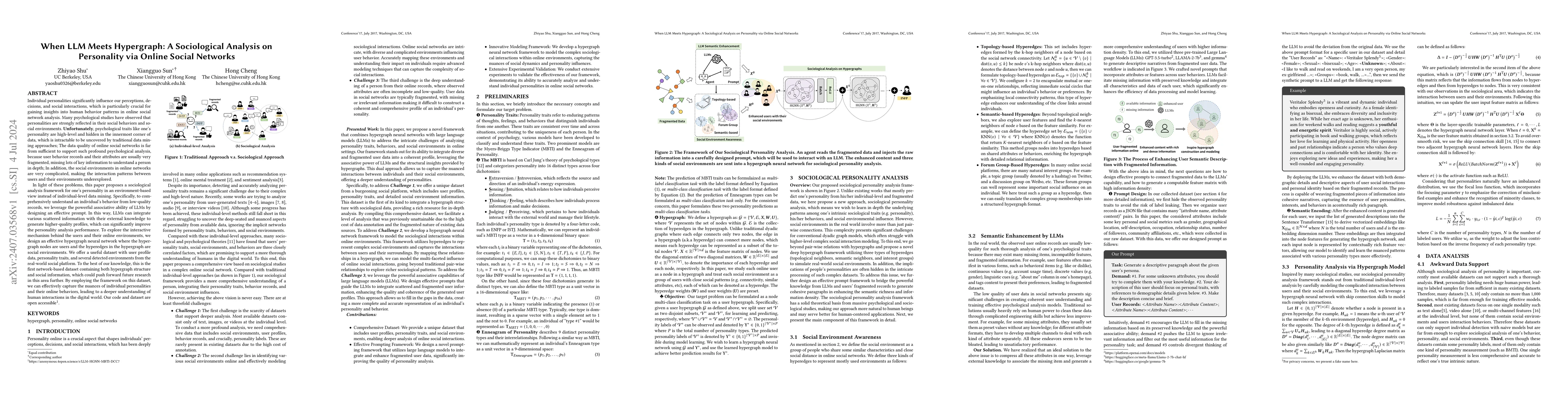 Thumbnail for When LLM Meets Hypergraph: A Sociological Analysis on Personality via
  Online Social Networks