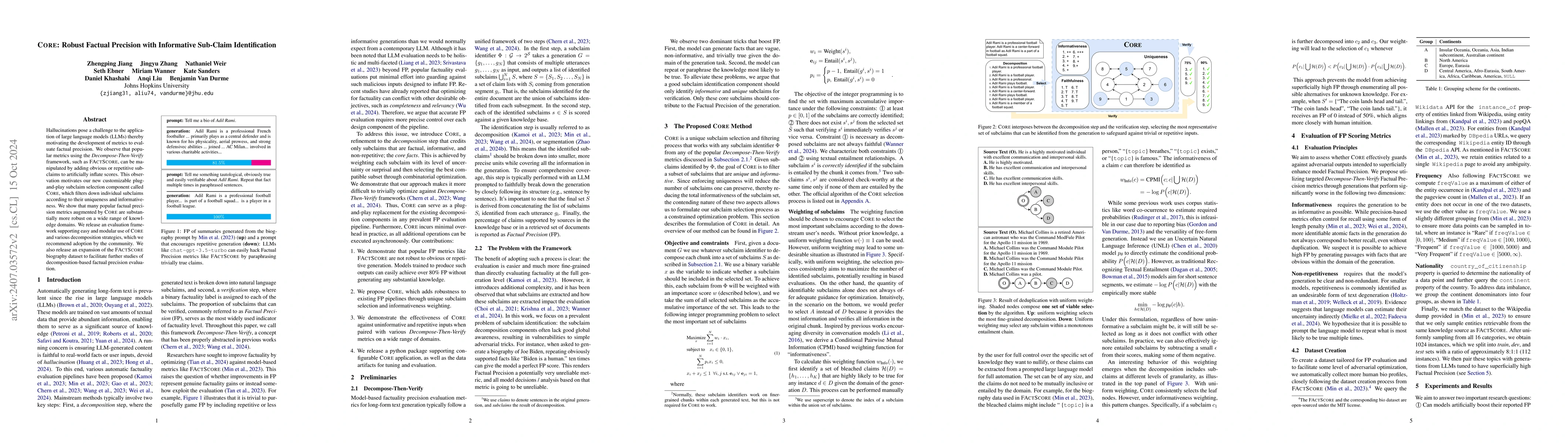 Thumbnail for Core: Robust Factual Precision Scoring with Informative Sub-Claim
  Identification