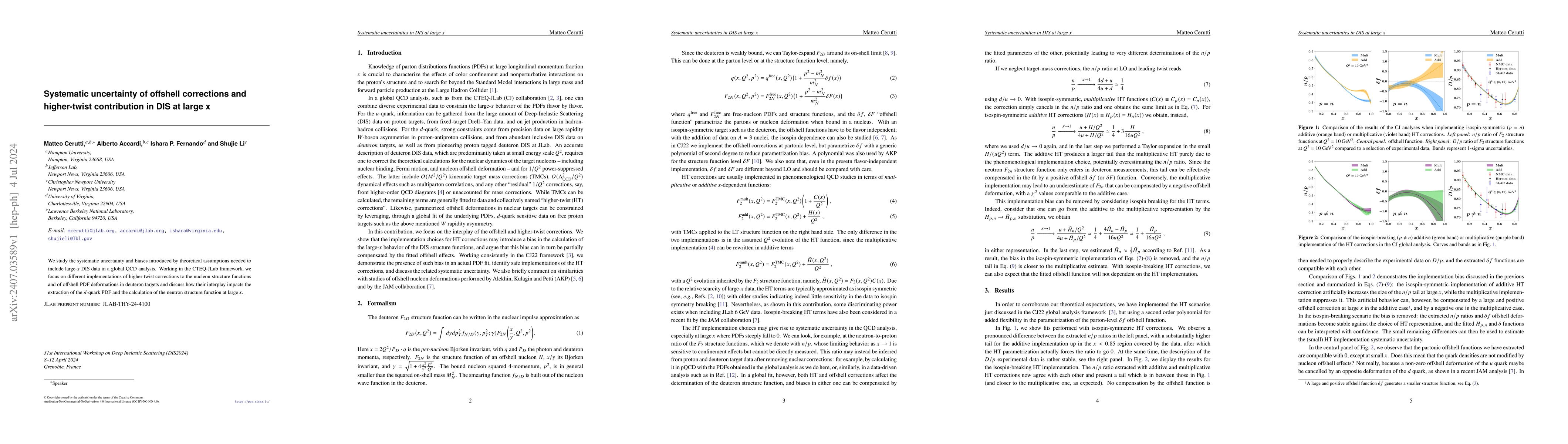 Thumbnail for Systematic uncertainty of offshell corrections and higher-twist
  contribution in DIS at large x