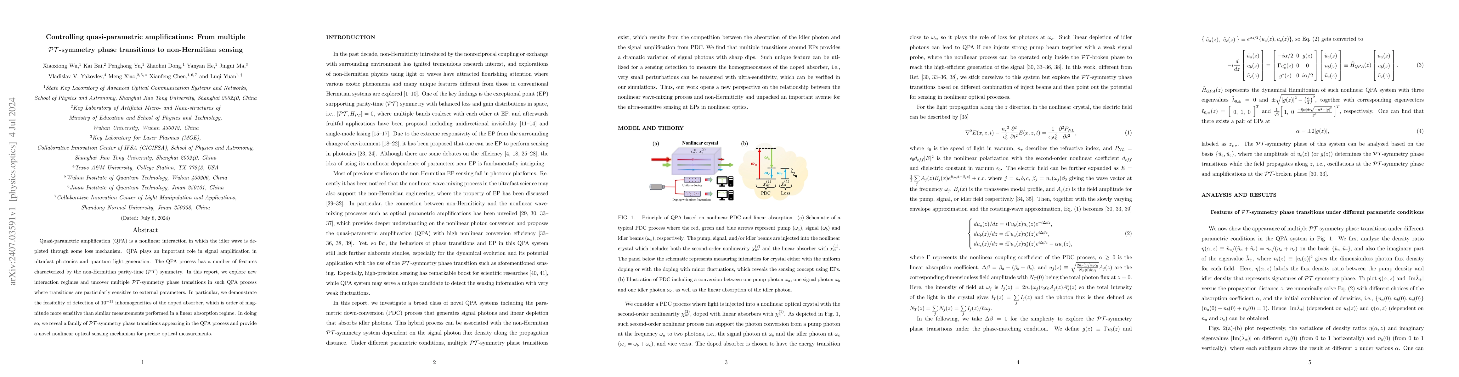 Thumbnail for Controlling quasi-parametric amplifications: From multiple PT-symmetry
  phase transitions to non-Hermitian sensing