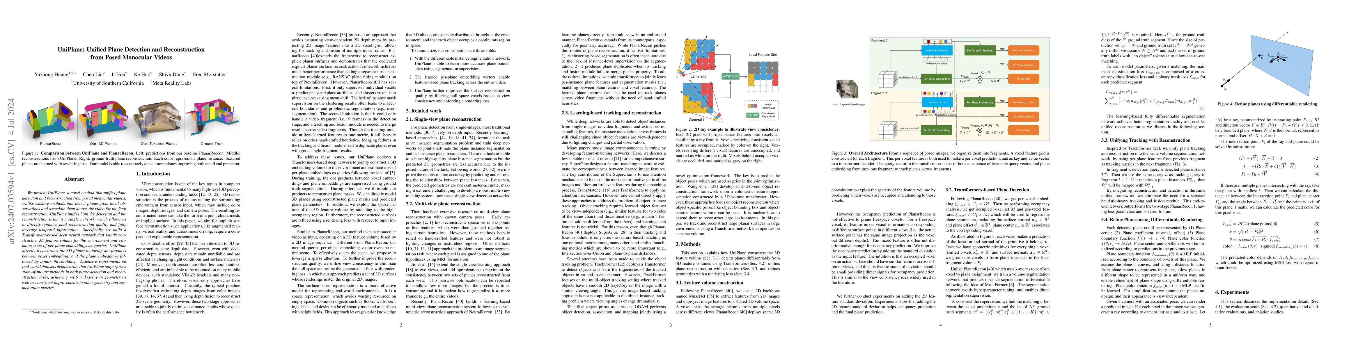 Thumbnail for UniPlane: Unified Plane Detection and Reconstruction from Posed
  Monocular Videos