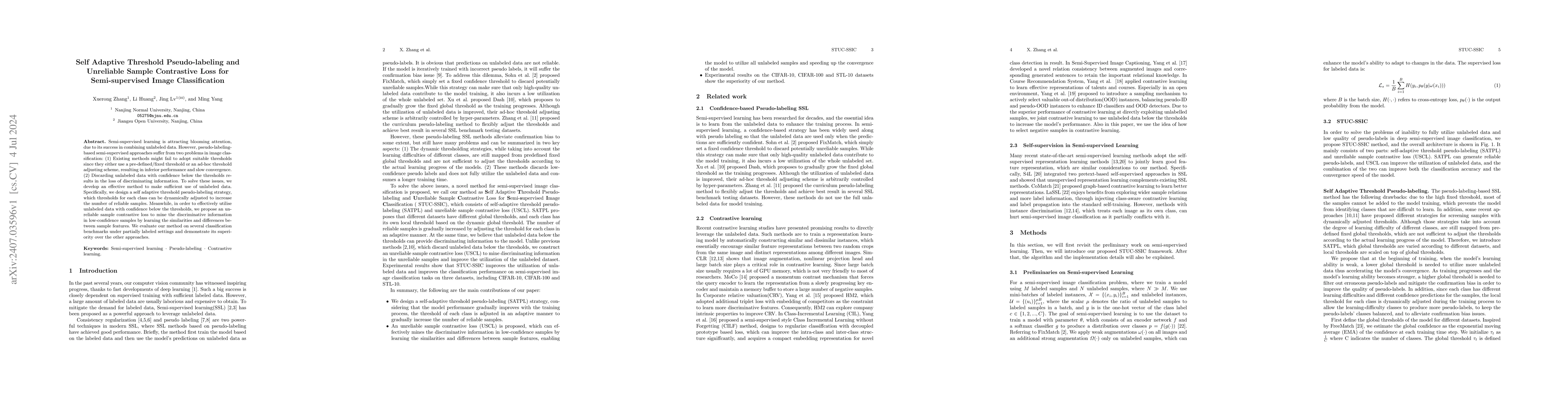 Thumbnail for Self Adaptive Threshold Pseudo-labeling and Unreliable Sample
  Contrastive Loss for Semi-supervised Image Classification