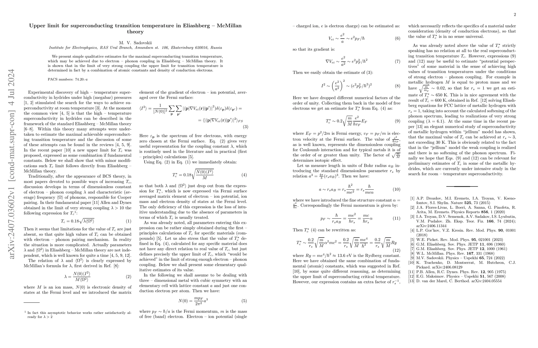 Thumbnail for Upper limit for superconducting transition temperature in
  Eliashberg-McMillan theory